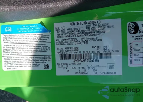 2013 Ford Mustang V6 z USA, uszkodzony, nr VIN 1ZVBP8AM3D5263609